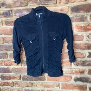 Jou Jou Ruched Full Zip-Up 3/4 Sleeve Sweatshirt Top Women's Size Small